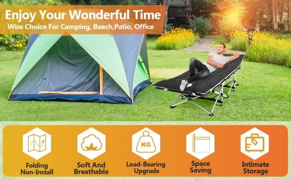 Camping  Folding Outdoor Camping Travel Cot and  Pad - Quality Lightweight Portable Heavy Duty Adult & Kids Travel