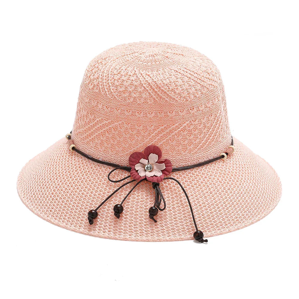 Bow Flowers Straw Hat Sweet Foldable Beach Hat Wide Brim Elegant Bucket Hat Sunscreen Outdoor Casual Sun Cap Women All Match