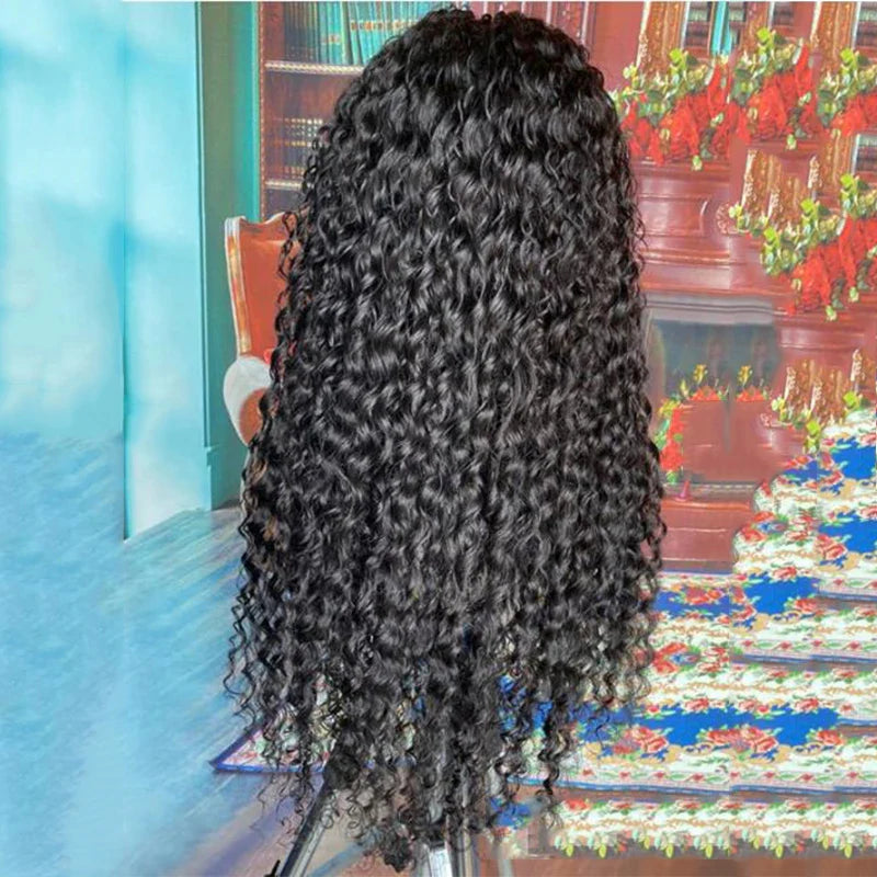 180% Density Black Glueless Soft 26Inch Long Kinky Curly 13*4*1 Lace Front Wig For Women Babyhair Preplucked Synthetic Wig