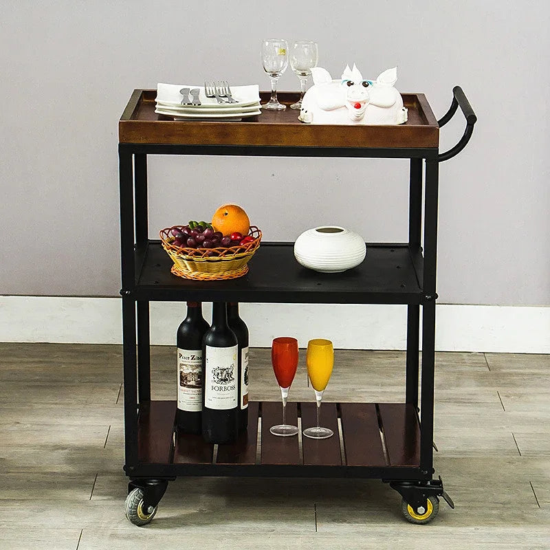 Utility Storage Trolley Kitchen Rolling Shelf Solid Wood Storage Trolley Organizer Wheel Restaurant Furiture