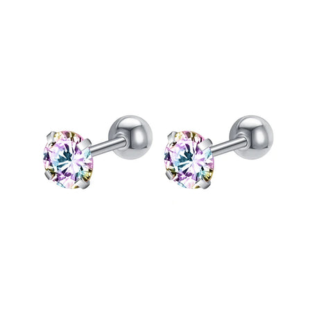 2PCS Small Ear Studs Earrings Cartilage Earrings Colorful Shiny Zircon Titanium Steel Anti-allergic 16G Fashion Jewelry Women