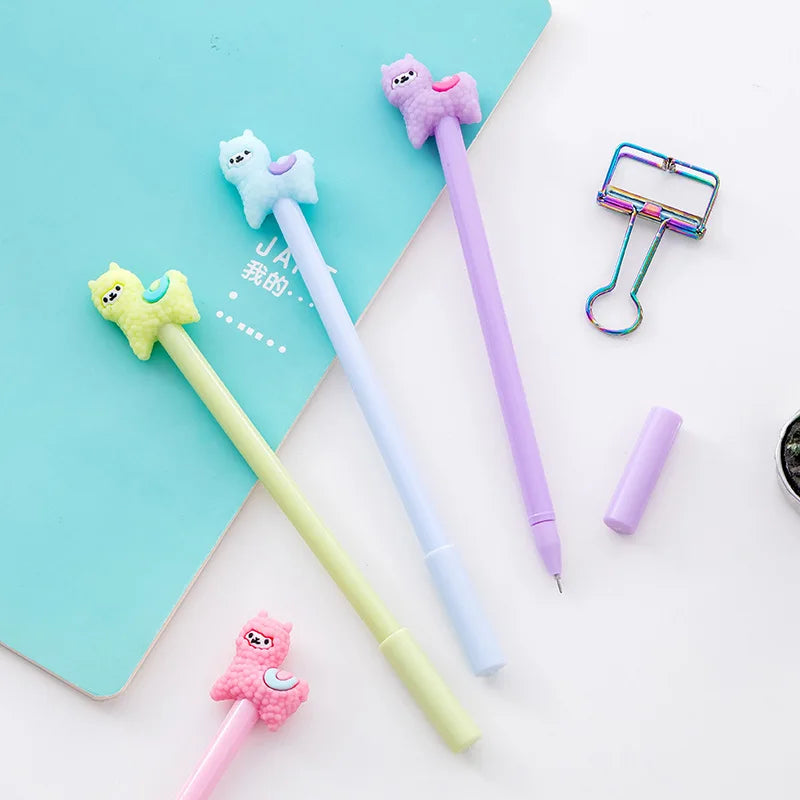 12 pcs/lot Kawaii Alpaca Cartoon Gel Ink Pens School Office Writing Supplies Gift Stationery Cute Pen Kids Prizes Cute Pens