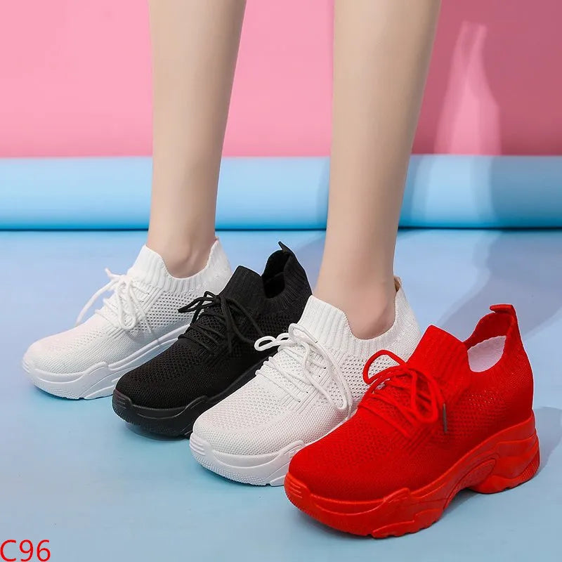 Hidden Heels White Women Spring Breathable Mesh Casual Platform Sneakers Surface Shoes 2023 New Thick Bottom Footwear Round Head