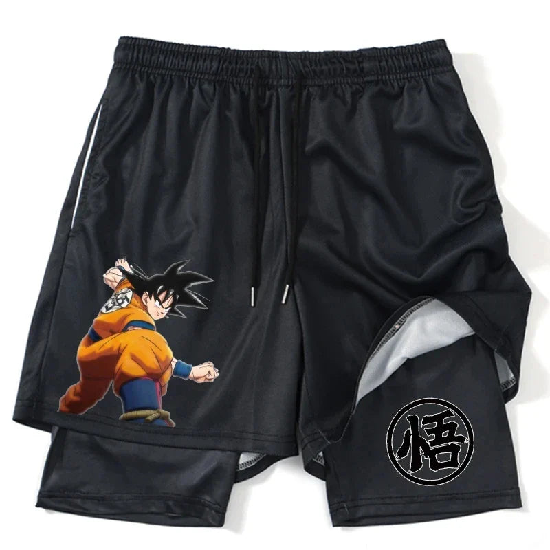 New Print Anime Shorts Men Women 2 in 1 Quick Dry Mesh Gym Shorts to Fitness Running Summer Black Performance Scanties