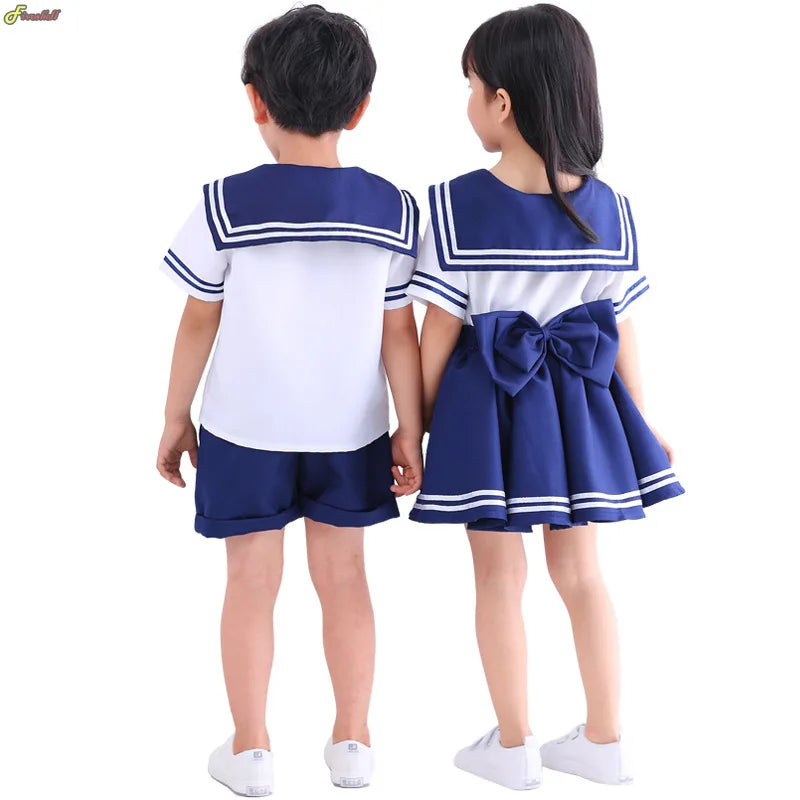 Japanese Anime Navy Sailor Costume Uniform Blue for Girls Boys Halloween Party School Fancy Dress Bow Tie