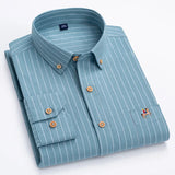 M~6XL Men's Shirt Long Sleeve Cotton Oxford Fashion Casual One Pocket Regular Fit Striped Business Formal Shirt