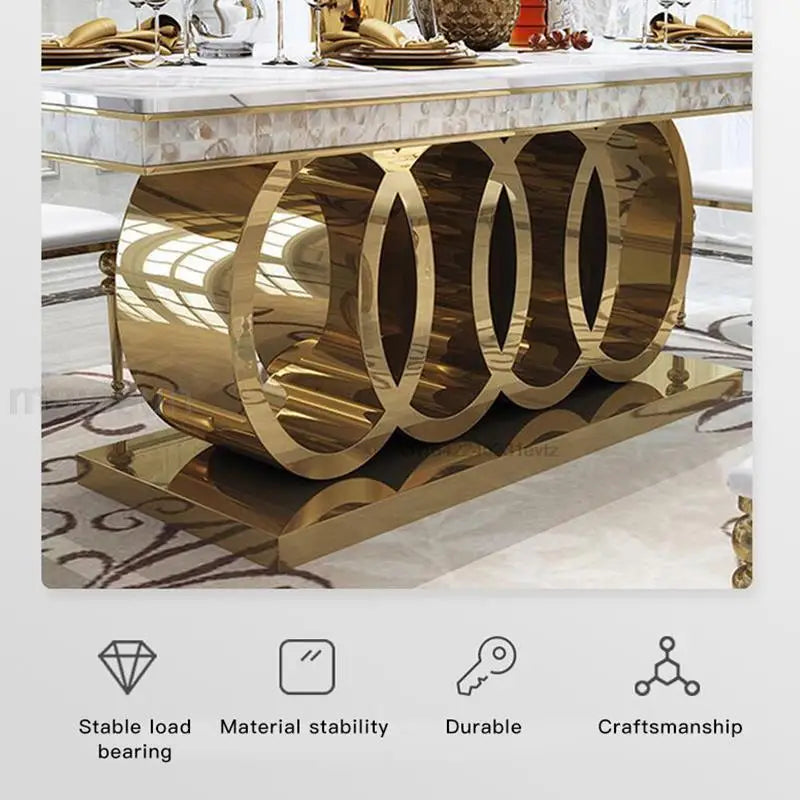 Post-Modern Marble Top-Grade Dining Table And Chairs Combination Stainless Steel Crown Apartment Golden Carved Furniture Table