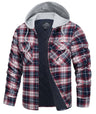 TACVASEN Cotton Flannel Shirt Jacket with Hood Mens Long Sleeve Quilted Lined Plaid Coat Button Down Thick Hoodie Outwear