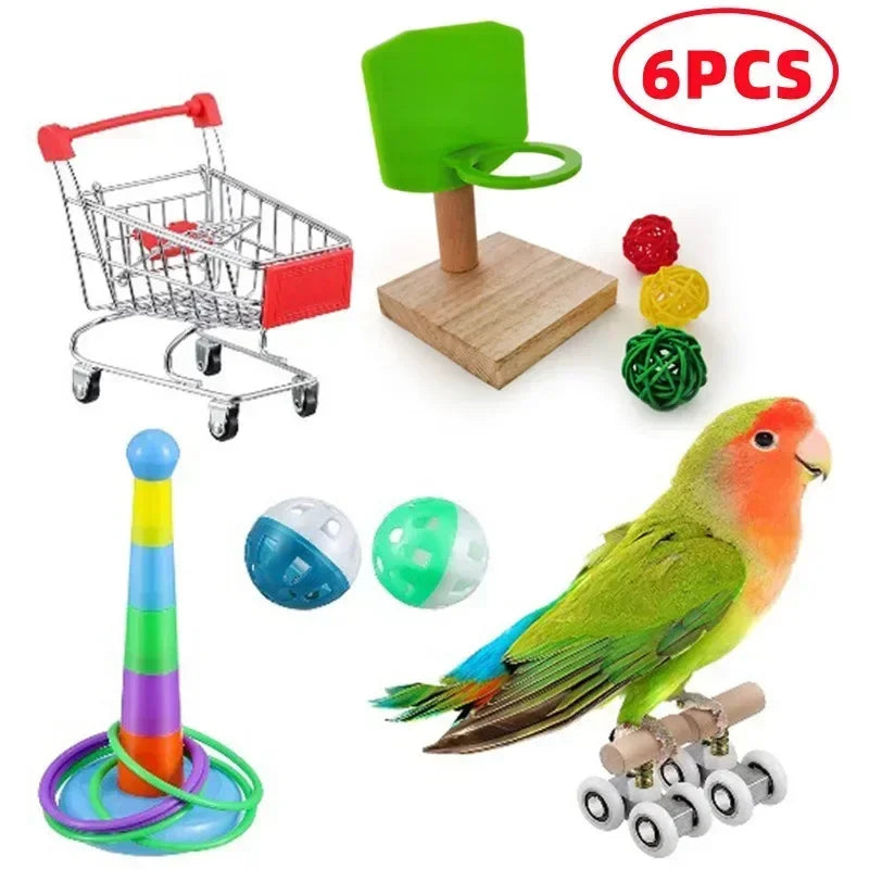 Combination Parrot Bird Toys Accessories Articles Parrot Bite Pet Bird Toy For Parrot Training Bird Toy Swing Ball Bell Standing