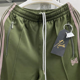 New Army Green Needles Pants Men Women 1:1  Embroidered Butterfly Track Pants Straight AWGE Trousers