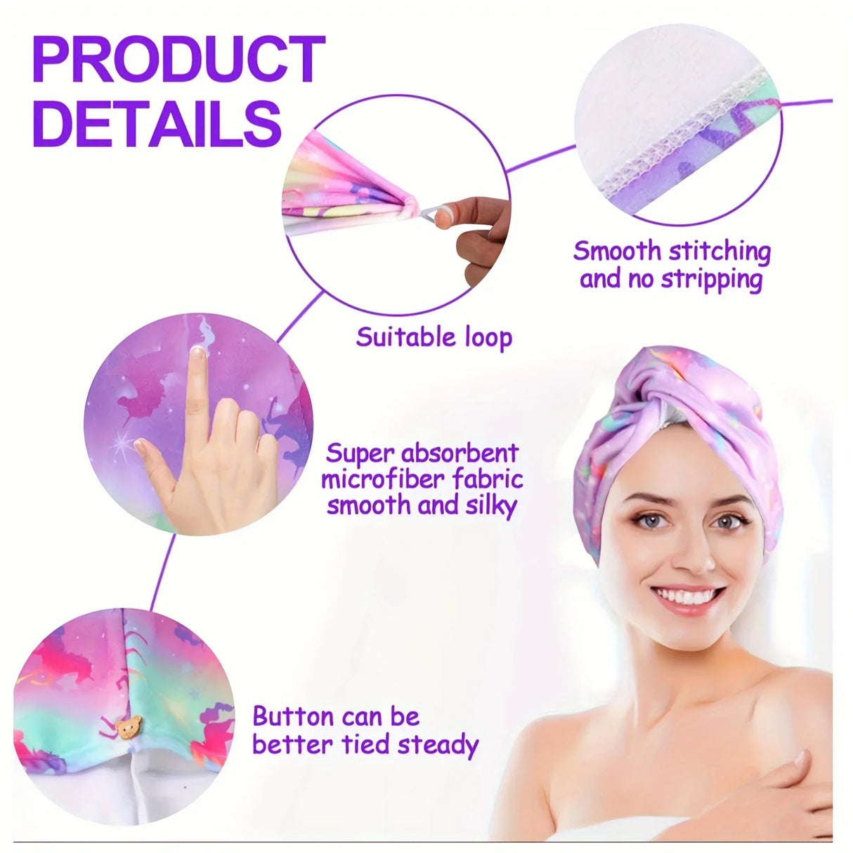 Microfiber Hair Drying Towel Hair Towel Wrap for Kids Girls Women Absorbent Hair Turbans for Wet Hair Fast Drying Hair Wrap