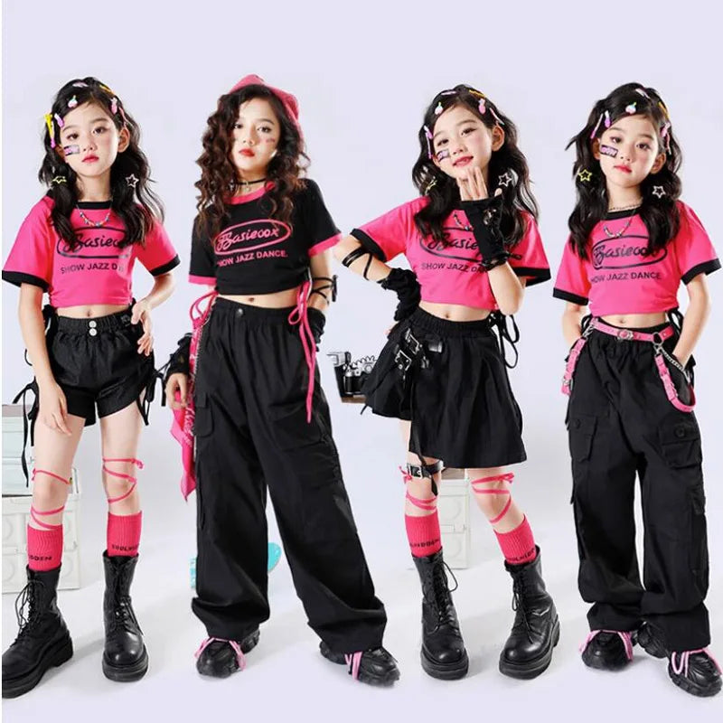 kid Girl Jazz Dance Costume Children Street Hip hop Dance Jazz Kpop Dance Costume for Girls pink Outfit Streetwear Clothes Sets