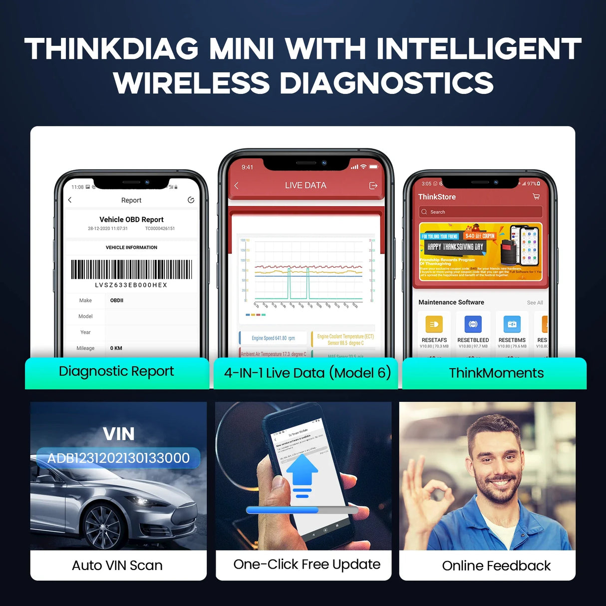 THINKCAR THINKDIAG Mini obd2 Bluetooth Scanner All Cars Full System Diagnose Lifetime Free Auto Diagnostic Tool Read/Clear Error