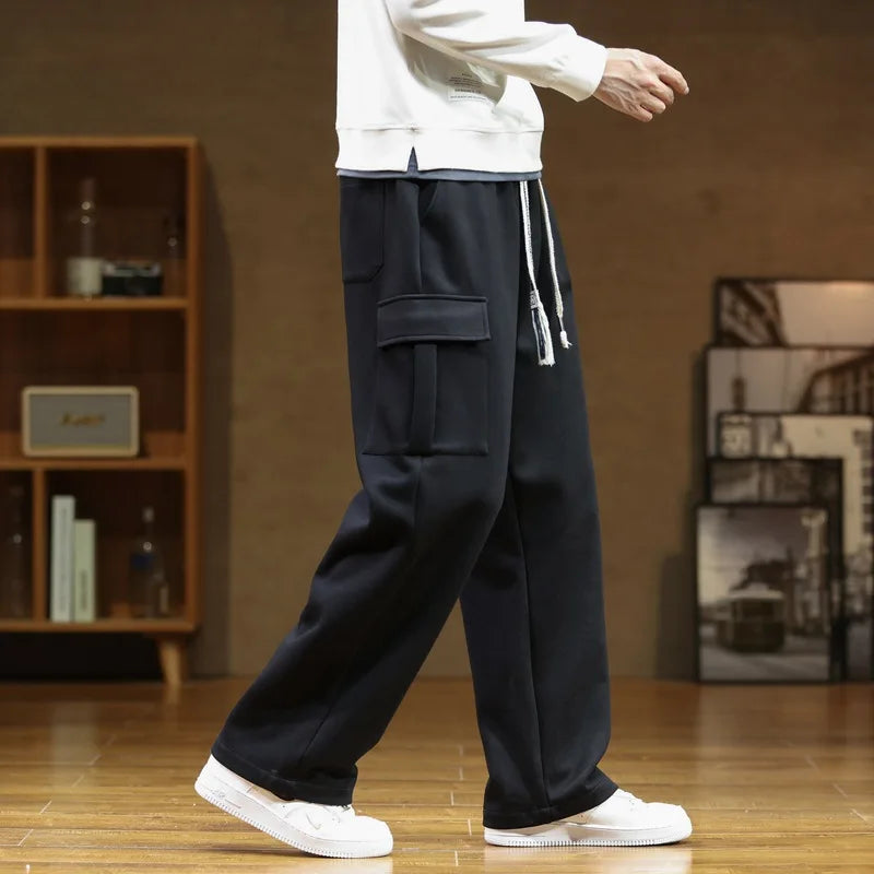 Autumn Sweatpants Men Casual Track Pant Male Multi-Pockets Drawstring Cotton Loose Straight Trousers Large Size 6XL 7XL 8XL 2023