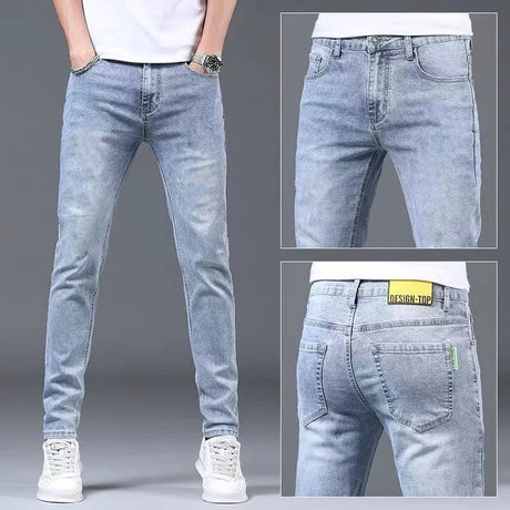 2023 Spring and Autumn new Fashion Solid Color Ripped Jeans Men's Casual Slim Comfortable Large Size High-Quality Trousers 28-36