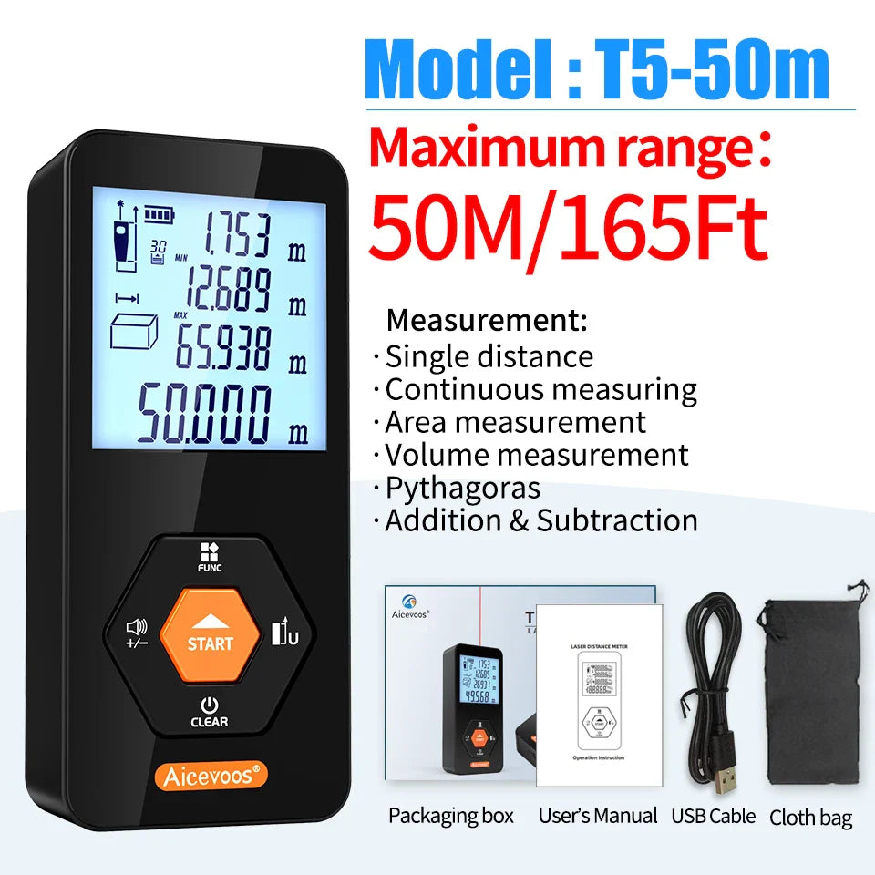 Aicevoos Digital Laser Rangefinder 50M 70M 100M 120M Laser Distance Meter Trena Laser Tape Measure Roulette Range Finder