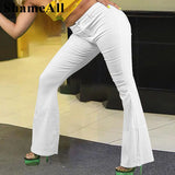 Plus Size Loose Comfortabl White Flare Jeans 3XL Streetwear Women High Waist Stretchy Grunge Denim Pants Wide Leg Bell Bottoms