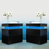 Side Bed Table With LED Light Bedside Tables for the Bedroom Furniture Generic Nightstand Set of 2 LED Nightstand With 2 Drawers