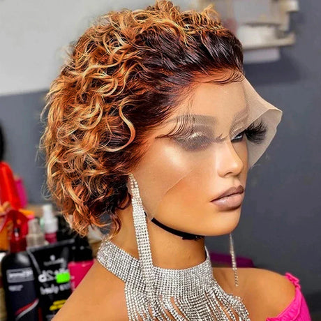 Curly Wigs Short Pixie Cut Human Hair For Women Natural Black Remy Hair 150% Density Glueless Cheap Side Part Human Wig Remy