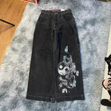 JNCO Jeans Y2K Mens Streetwear Harajuku Hip Hop Retro Skull Embroidered Baggy Jeans New Gothic High Waist Wide Leg Trousers
