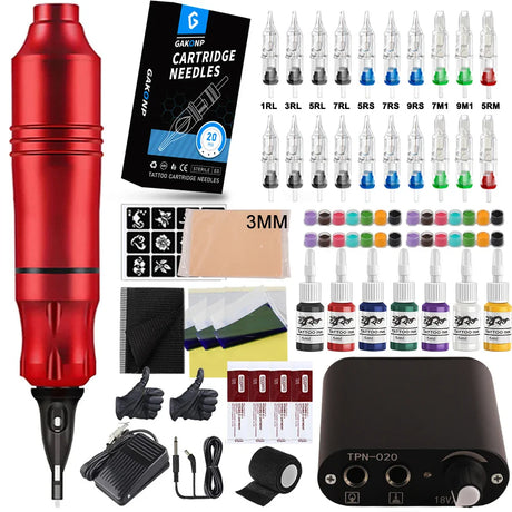 Complete Tattoo Machine Pen Kit Rotaty Tattoo Pen Set with Needle Stroke Adjustable 2.4-4.2mm with Digital Display Power Supply