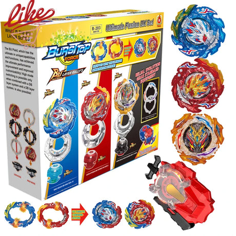 Laike BU Bey B-203 Ultimate Fusion DX Set 3pcs Spinning Top with Custom Launcher Box Set Toys for Children