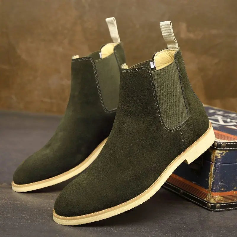 Men's Retro Suede Genuine Leather Chelsea Boots Men Fashion Ankle Boot Mens Casual British Style Short Boots High-Top Shoes