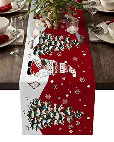 Christmas Snowman Table Runner for Kitchen Decor Snowflakes Christmas Tree Table Runner for Wedding Festive Party Dresser Scarf