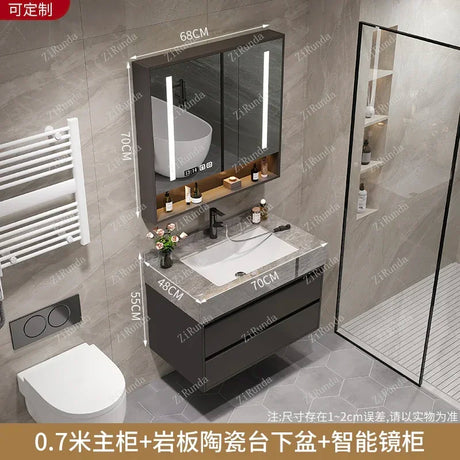 L Light Luxury Bathroom Stone Plate Integrated Bathroom Cabinet Washstand Wash Basin Double Basin Bathroom Cabinet