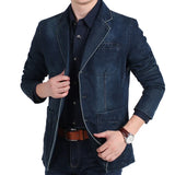 Mens Denim Blazer Men Fashion Cotton Vintage Suit Outerwear Male Blue Coat Denim Jacket Men Slim Fit Jeans Blazers