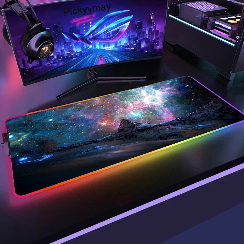 Space Large RGB Mouse Pad Gaming Mousepad LED Mouse Mat Gamer Mousemats Table Pads PC Desk Mat RGB Keyboard Mat XXL 90x40cm