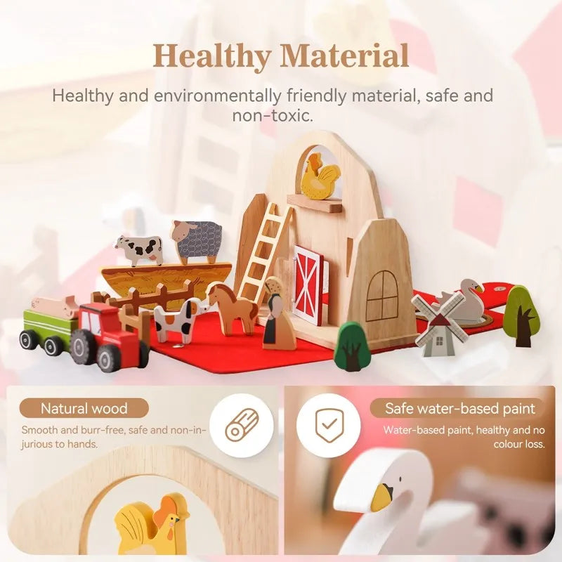 Montessori Baby Wooden Block Toys Barn Model Stacking Balance Toys Wooden Cars Animal Blocks Removable Puzzle Games Newborn Gift