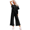 Spring Summer Casual Solid Short Sleeve T-shirt Wide Led Pant Sets Drawstring Elastic Waist Trouser Suit Sports Women Outfits