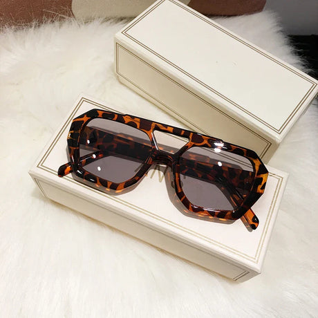 Retro Tortoiseshell Pilot Sunglasses Women Brand Designer 2023 Oversized Shades Eyewear Double Bridge Rectangle Men Sun Glassses