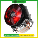 Cooler Master T20 2 Heat pipe CPU Cooler For Intel 775 115X 1200 AMD AM4 Desktop Quiet Radiator Red Light 9.5cm LED Fans