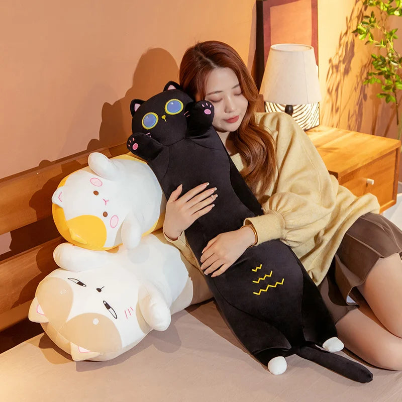 1PC 90~130cm Long Giant Cats Plush Toy Cylidrical Animal Bolster Pillow Cat Stuffed Plushie Children Sleeping Friend Gift