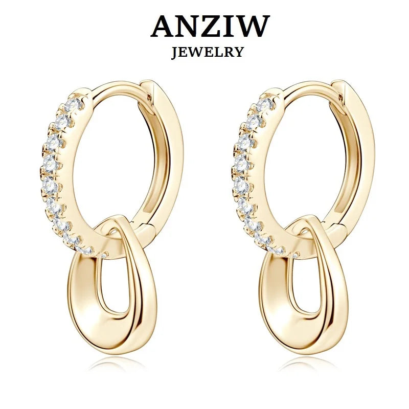 Anziw D Moissanite Hoops Earrings Silver 925 1.3mm Round Cut Certified Jewelry for Women Detachable Dangle Earring Gifts for her