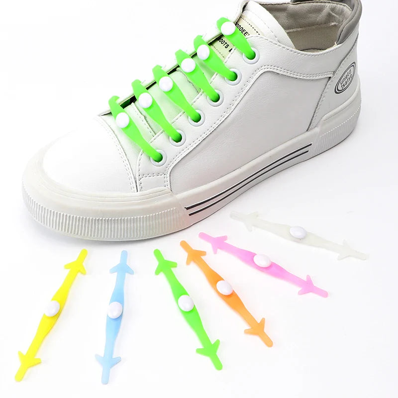 12 Pcs Silicone Shoelaces Elastic Luminous Shoe Laces Without Ties Kids Adult Unisex Lazy Lace Fashion Party Rubber Shoelace