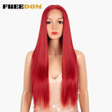 FREEDOM Synthetic Lace Front Wig For Black Women Long Straight Middle Part Wig High Temperature Red Blonde Ginger Cosplay Wigs