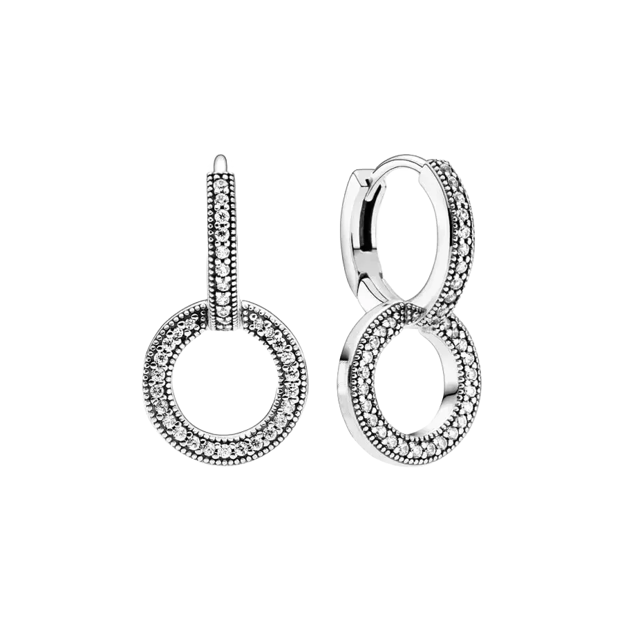 925 Sterling Silver Hot Moments Charms Sparkling Sun Moon Hoop Earrings for Women Infinity Stud Earrings Two-tone Hearts Jewelry