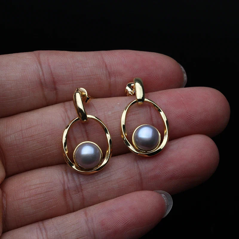 Fashion Natural Pearl Earring 925 Sterling Silver,Freshwater Pearl Earrings For Women,Triangle Gold Plated Earrings Jewelry Girl