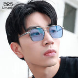 Umanco Trendy Double Beam Square Sunglasses For Men Metallic Ocean Blue Lenses Driver Sunglasses UV400 Design Retro Glasses