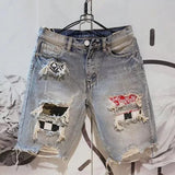 Summer Men Hole Denim Short Pants Fashion Beggar Scraped Five-piece Jeans Shorts