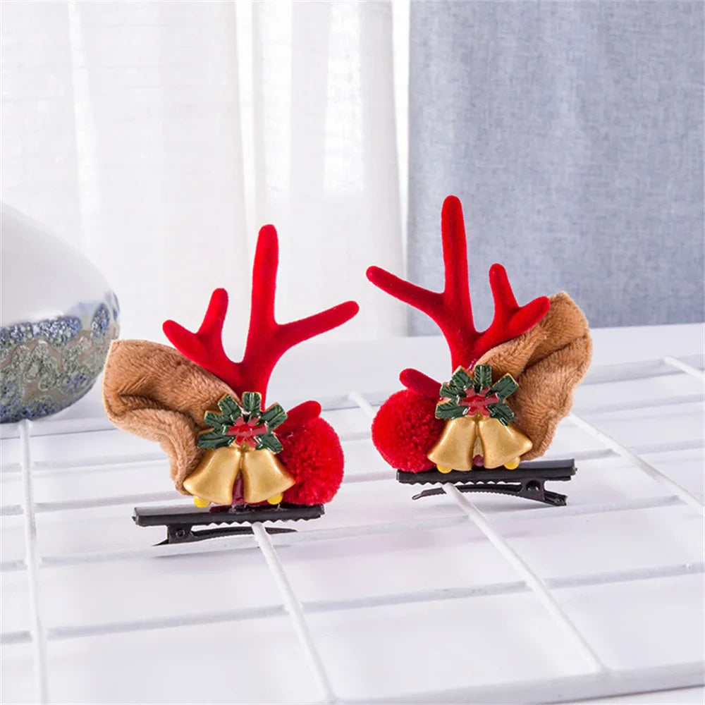 2pcs Pack Cute Reindeer Ears Hair Clip Classic Christmas Festive Women Kids Barrettes Party Cosplay Hair Accessories For Girls