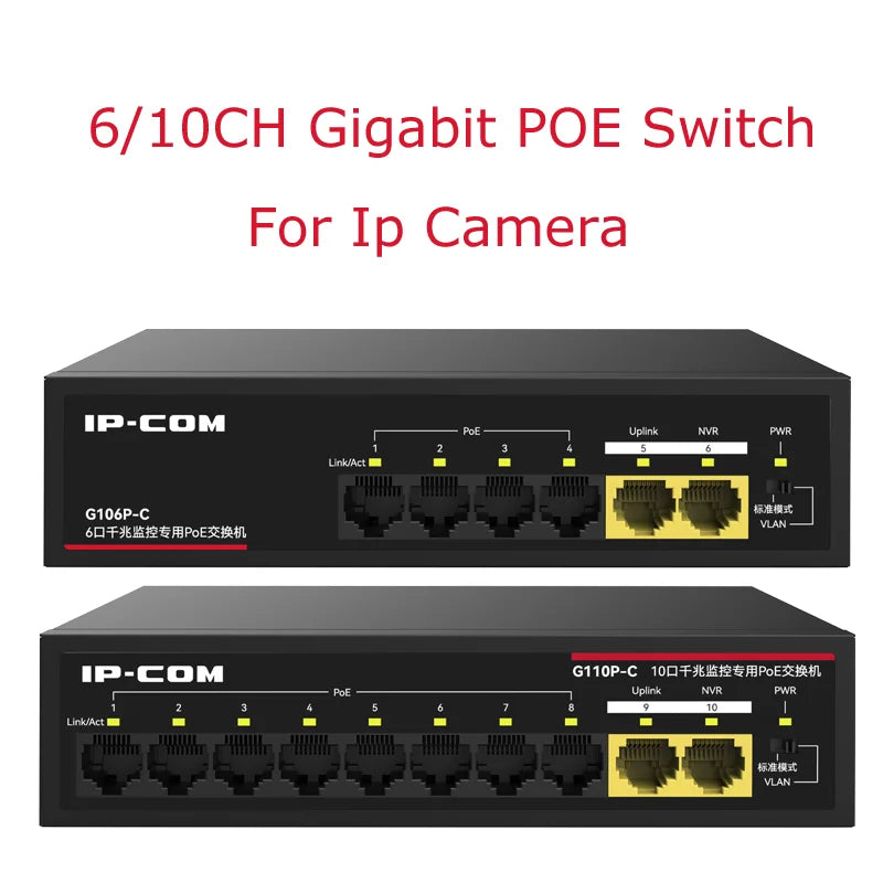 Gigabit POE Switch For IP Camera 6/10 Ports 1000M Network POE Standard RJ45 Hub LAN Injector CCTV NVR Security Surveillance IPC