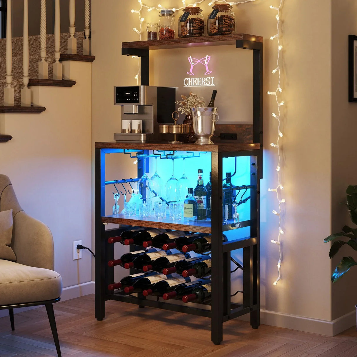 Kitchen Island with Storage, Bakers Rack with Power Outlet, Island Table for Kitchen,3 Tier Microwave Stand Oven Shelf