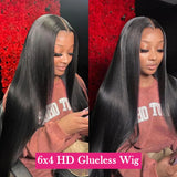 30 34 36 Inch Wear Go Glueless Wig Straight 13x6 HD Lace Frontal Wig Bob Human Hair 6x4 Transparent HD Lace Front Closure Wig