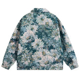 Full Flowers Jacquard Denim Jacket Men Korean Fashion Turndown Collar Jacket Women Loose Couples Casual Coat Autumn 2023