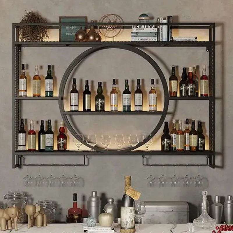 Luxury Metal Bar Cabinet Wine Spice Rack Open Hanging Mobile Bottle Alcohol Floating Display Bar Para Hogar Bar Accessories