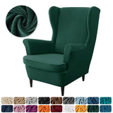 Velvet Wingback Chair Covers Stretch Wing Armchair Cover with Seat Cushion Cover Elastic Sofa Slipcovers Solid Color Sofa Covers